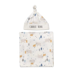 2Pcs Newborn Baby Printing Receiving Blanket Hat Set Infants Swaddle Wrap Sleeping Bag Hair Band Kit