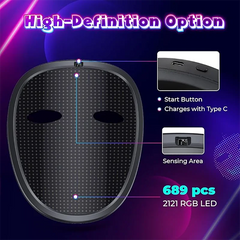 LED Mask with Gesture Sensing Children Electronic Light up Mask for Halloween Party Festival Performance Kids Luminous Mask