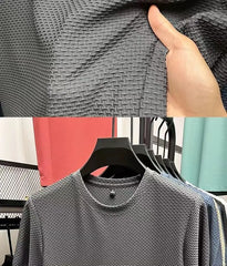 Summer Mesh Ice Silk T-shirt Men's Short Sleeve Round Neck 2023 New Half Sleeve Men Thin Solid Color Tees Top