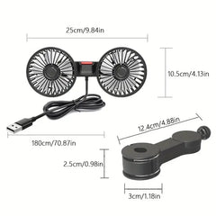 Car Fan 360° 3-speed Car Seat Back Cooling Fan USB Charge Dual Head Fan Adjustable Rotation Neck Cooler for Car Home Accessories
