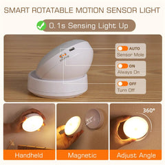 360 Rotated PIR Motion Sensor LED Night Light Wall Lamps Rechargeable Under Cabinet Light Wireless Closet Night Lamp