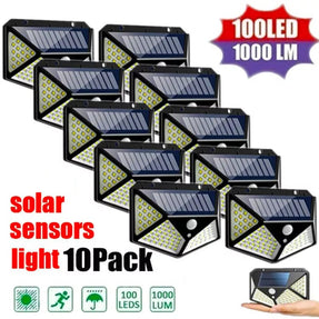 100 LED Solar Power Wall Light Motion Sensor Waterproof Outdoor Garden Lamp 1/2/4/8/10PCS