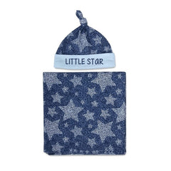 2Pcs Newborn Baby Printing Receiving Blanket Hat Set Infants Swaddle Wrap Sleeping Bag Hair Band Kit