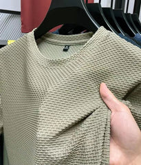Summer Mesh Ice Silk T-shirt Men's Short Sleeve Round Neck 2023 New Half Sleeve Men Thin Solid Color Tees Top