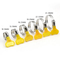 5pcs 8-44mm Adjustable Yellow Plastic Handle Hand Twist Hose Clamps Worm Driving 201 Stainless steel Pipe Clips For Tube