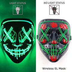 Wireless Neon LED Purge Mask Glow in The Dark Cosplay Horror Mask Halloween Masquerade Party Masks Glowing Funny Dress Up
