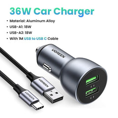 UGREEN Car Charger,Fast Charger for Redmi Note 10,USB Charger for Xiaomi iPhone,Quick 3.0 Charge for Samsung,QC3.0 Phone Charger