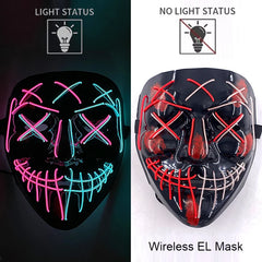 Wireless Neon LED Purge Mask Glow in The Dark Cosplay Horror Mask Halloween Masquerade Party Masks Glowing Funny Dress Up