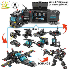HUIQIBAO SWAT Police Station Truck Model Building Blocks City Machine Helicopter Car Figures Bricks Educational Toy For Children