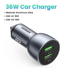 UGREEN Car Charger,Fast Charger for Redmi Note 10,USB Charger for Xiaomi iPhone,Quick 3.0 Charge for Samsung,QC3.0 Phone Charger