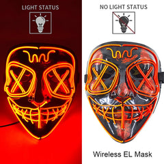 Wireless Neon LED Purge Mask Glow in The Dark Cosplay Horror Mask Halloween Masquerade Party Masks Glowing Funny Dress Up