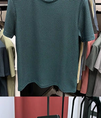 Summer Mesh Ice Silk T-shirt Men's Short Sleeve Round Neck 2023 New Half Sleeve Men Thin Solid Color Tees Top