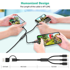 All Phones Fast Charging Cord For iPhone Huawei Micro USB Type C Charger Cable 1.2m Multi Usb Port Multiple Usb Charging Cord
