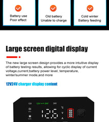 Battery Charger 12V/24V Smart Charger Lithium AGM GEL Lead-Acid LiFePO4 Battery Chargers