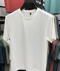 Summer Mesh Ice Silk T-shirt Men's Short Sleeve Round Neck 2023 New Half Sleeve Men Thin Solid Color Tees Top
