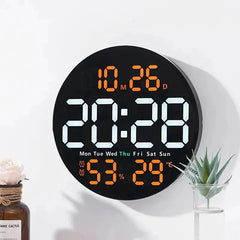 LED Large Digital Wall Clock 10inch with Remote Control Temperature Humidity Date Week Display