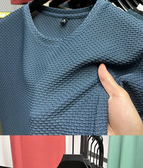 Summer Mesh Ice Silk T-shirt Men's Short Sleeve Round Neck 2023 New Half Sleeve Men Thin Solid Color Tees Top