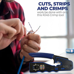 Crimp Tool Pass Through Crimper Cutter for Cat6a Cat6 Cat5 8P8C Modular Connector Ethernet All-in-one Wire Tool