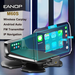 EANOP M60 HUD 7'' Digital OBD2 Head Up Display Universal Car Media Projector Support Carplay Andorid Auto FM Free Car Charger