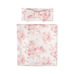 2Pcs Newborn Baby Printing Receiving Blanket Hat Set Infants Swaddle Wrap Sleeping Bag Hair Band Kit