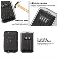 Wall Mounted Key Safe Box Mini Storage Keybox Key Storage Lock Box with 4 Digit Combination Waterproof Cover For Outdoor Use