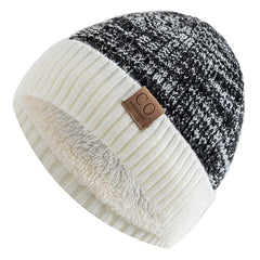 New Unisex Beanie Two-Tone Winter Hats Add Fur Lined Men And Women Fashion Warm Beanie Cap Casual Winter Knitted Hats