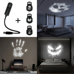 360° Rotatable Skull LED Night Light with Interchangeable Palm Prints & Faces - USB-Powered Halloween Decor for Ceiling & Wall