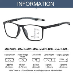 Multifocal Reading Glasses TR90 Frame Men Women Anti-blue Light Sports Eyeglasses Ultralight Bifocal Presbyopia