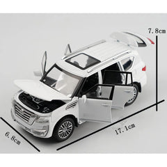 Nissan Patrol Alloy Die cast Y62 Toy Car Model With Travel Rack Sound And Light Pull Back Vehicle Collection Children's Toys