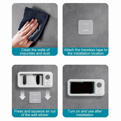 gift-Shower Phone Holder with Bluetooth Speaker IPX4 Waterproof Anti-Fog Touch Screen Wall Mount for Shower Bathroom