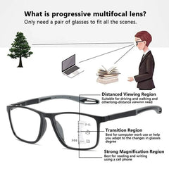 Multifocal Reading Glasses TR90 Frame Men Women Anti-blue Light Sports Eyeglasses Ultralight Bifocal Presbyopia