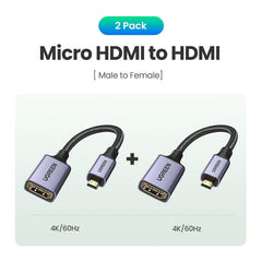 UGREEN Micro HDMI-Compatible Adapter 4K /60Hz Micro Male to Female Cable Connector Converter for Raspberry Pi 4 GoPro Micro