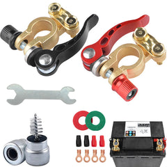 Car Battery Terminals 1 Pair 12V 24V Top Post Wire Cable Clamp Quick Release Terminal Connectors Copper Clip Screw Auto Parts