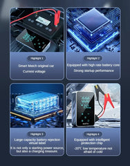 Car Jump Starter Air Pump Portable Power Bank LED Lighting Tyre Inflator Battery Charger Booster Starting Device