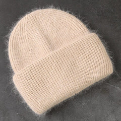 Rabbit Fur Beanies Soft Warm Fluffy Winter Hat for Women Angora Knitted Hat Skullies Beanies Female Bonnet Woman Knit Cap