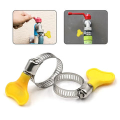 5pcs 8-44mm Adjustable Yellow Plastic Handle Hand Twist Hose Clamps Worm Driving 201 Stainless steel Pipe Clips For Tube