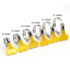 5pcs 8-44mm Adjustable Yellow Plastic Handle Hand Twist Hose Clamps Worm Driving 201 Stainless steel Pipe Clips For Tube