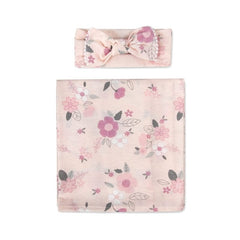 2Pcs Newborn Baby Printing Receiving Blanket Hat Set Infants Swaddle Wrap Sleeping Bag Hair Band Kit