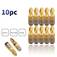 10pcs Drill Bit Screwdriver Anti Slip Electric 1/4" Hex Shank 25mm Long Screw Drill Bit Set PH1 PH2 PH3 PZ1 PZ2 PZ3 Anti-slip Head