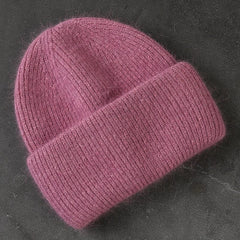 Rabbit Fur Beanies Soft Warm Fluffy Winter Hat for Women Angora Knitted Hat Skullies Beanies Female Bonnet Woman Knit Cap