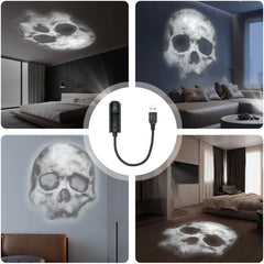 360° Rotatable Skull LED Night Light with Interchangeable Palm Prints & Faces - USB-Powered Halloween Decor for Ceiling & Wall