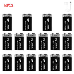 MATOV USB 9V Rechargeable Battery 1100mAh Type-C Rechargeable 6F22 9V Li-ion Battery for RC Helicopeter Model Multimeter Toy