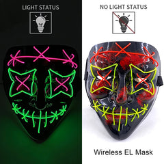 Wireless Neon LED Purge Mask Glow in The Dark Cosplay Horror Mask Halloween Masquerade Party Masks Glowing Funny Dress Up