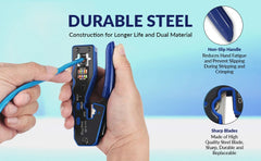 Crimp Tool Pass Through Crimper Cutter for Cat6a Cat6 Cat5 8P8C Modular Connector Ethernet All-in-one Wire Tool