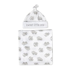 2Pcs Newborn Baby Printing Receiving Blanket Hat Set Infants Swaddle Wrap Sleeping Bag Hair Band Kit