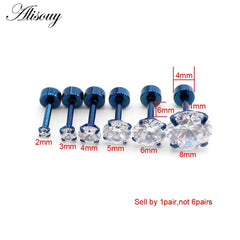 Alisouy 2pcs Stainless steel Unisex Women Men Round Crystal Zircon Ear Studs Earrings 4 Prong Tragus Cartilage Piercing Jewelry