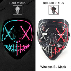 Wireless Neon LED Purge Mask Glow in The Dark Cosplay Horror Mask Halloween Masquerade Party Masks Glowing Funny Dress Up