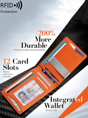 12-card wallet, Minimalist men's RFID blocking multi-functional ultra-thin front pocket bi-fold solid colour portable card holder