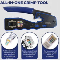 Crimp Tool Pass Through Crimper Cutter for Cat6a Cat6 Cat5 8P8C Modular Connector Ethernet All-in-one Wire Tool
