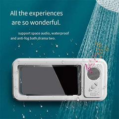 gift-Shower Phone Holder with Bluetooth Speaker IPX4 Waterproof Anti-Fog Touch Screen Wall Mount for Shower Bathroom